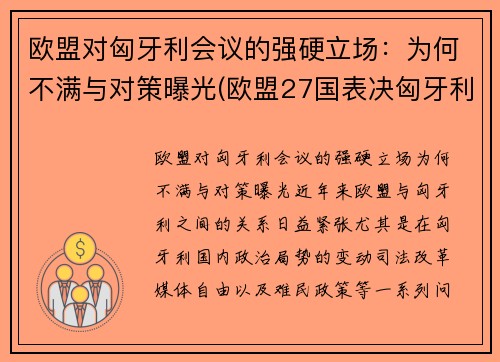 欧盟对匈牙利会议的强硬立场：为何不满与对策曝光(欧盟27国表决匈牙利)